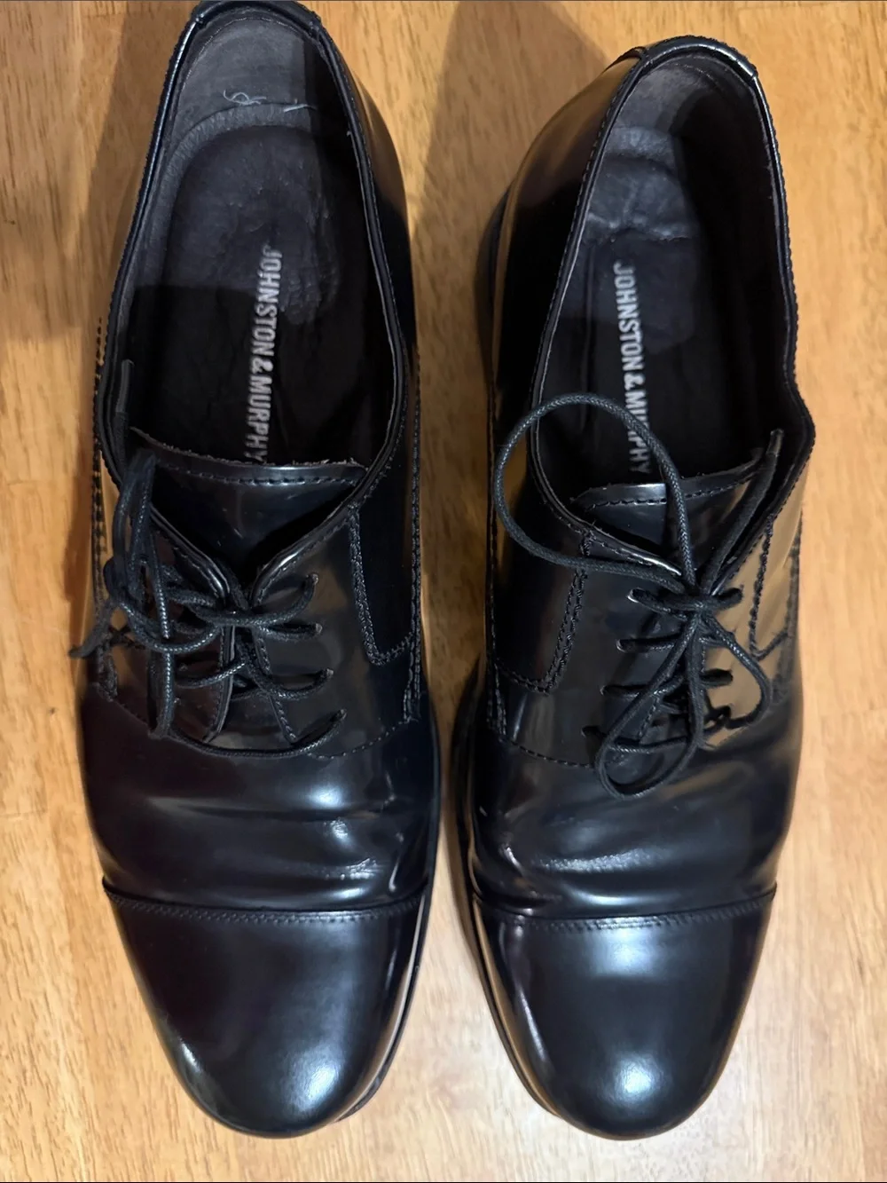 Johnston & Murphy Black Cap-Toe Leather Oxfords